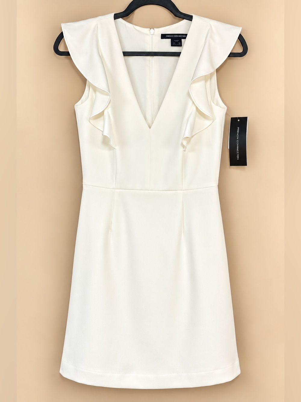 French Connection Summer White Ruffle V-Neck Dress NWT US 2